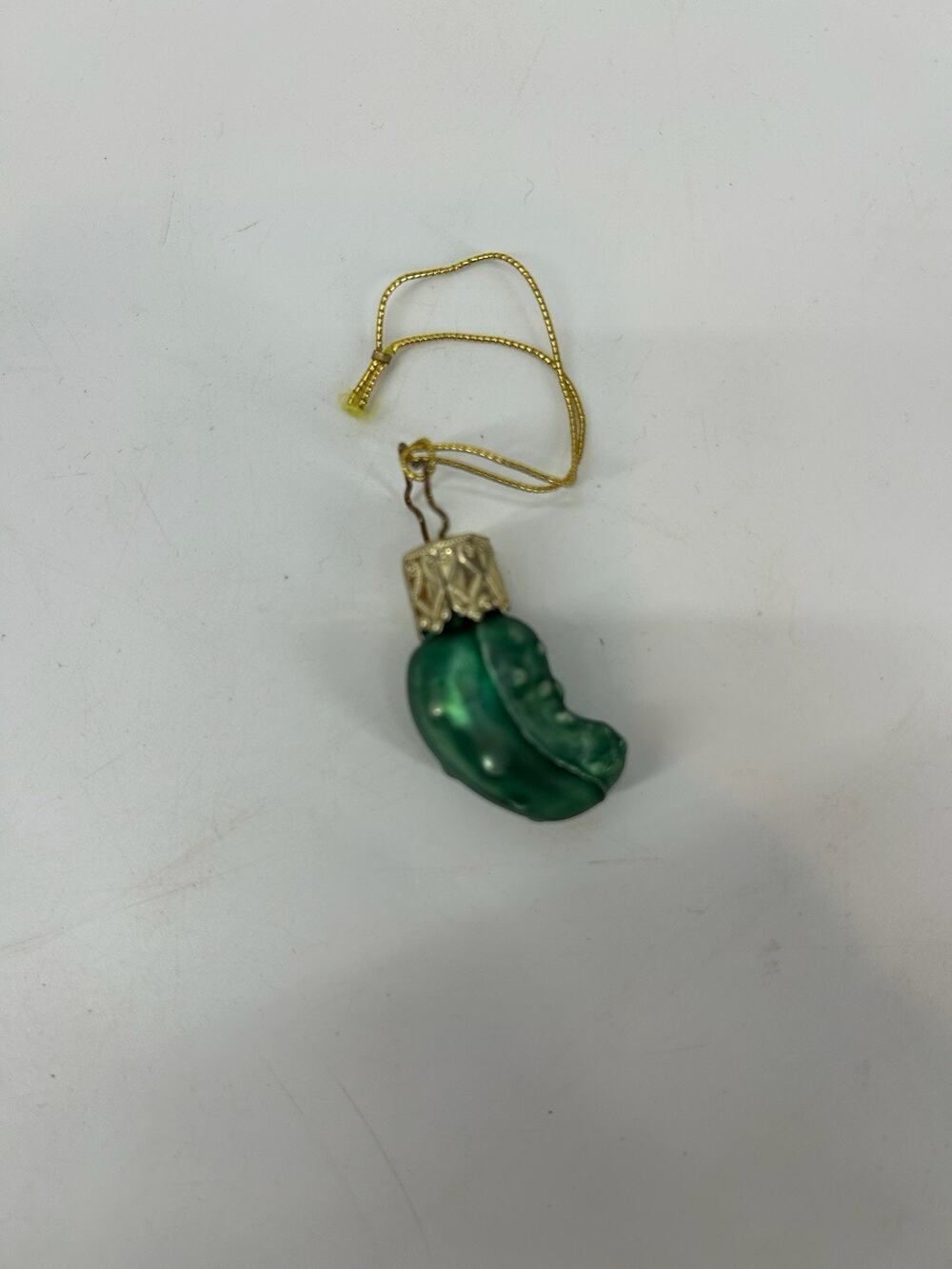 Inge Glass Fancy Mini Green Pickle Blown Glass Xmas Ornament German Made 1.25"